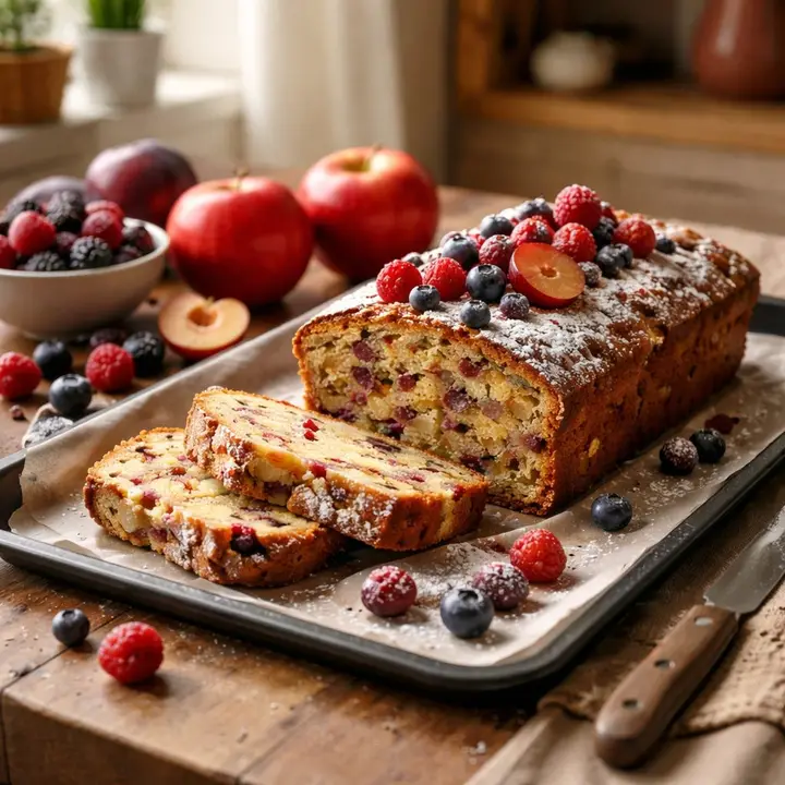 Recept za domači sadni kolač, ki ostane sočen in uspe tudi z zamrznjenim sadjem