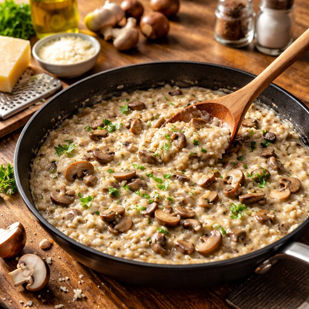 Recept za rižoto z gobami, ki uspe kremasta in zrna pusti al dente
