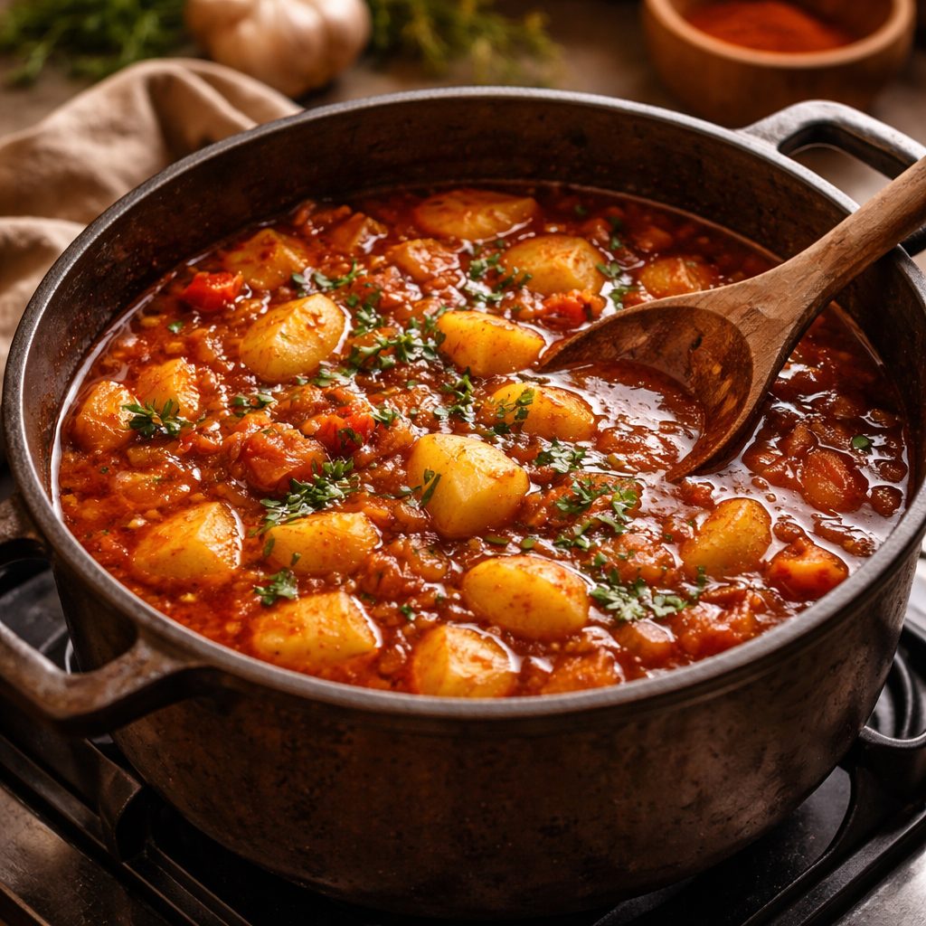 Recept za krompirjev golaž, ki uspe brez moke in z res polnim okusom