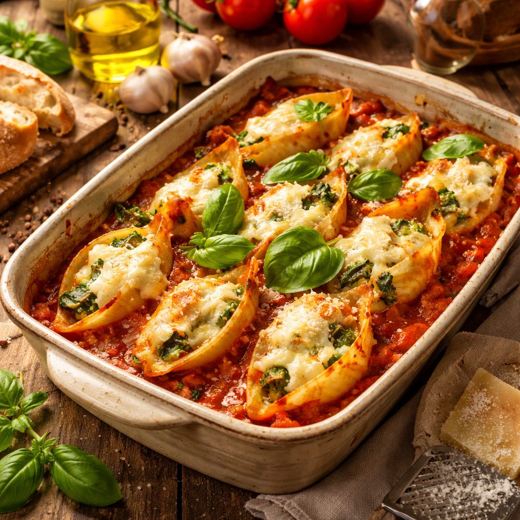 Recept za polnjene školjke conchiglioni, ki uspejo sočno, čvrsto in brez trganja