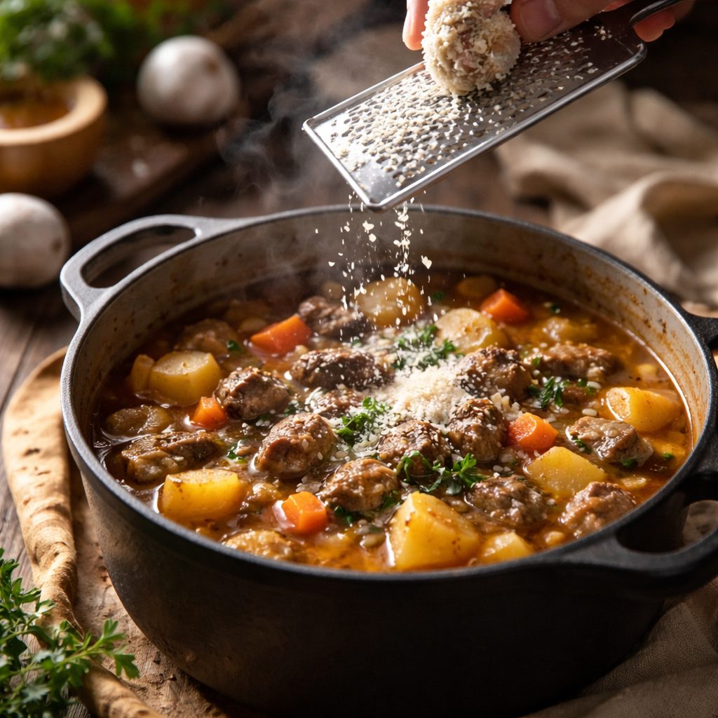 Recept za obaro s hrenom, ki ostane polna okusa in brez težke moke
