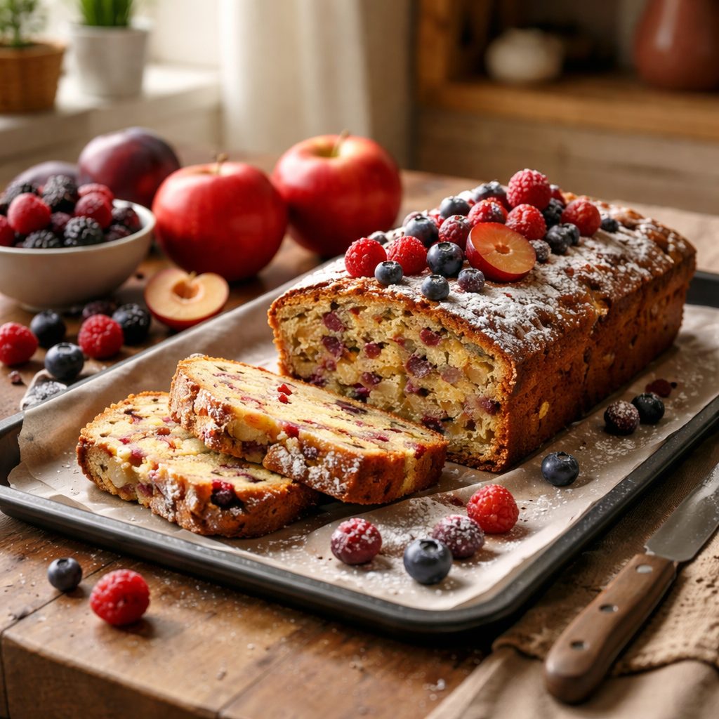 Recept za domači sadni kolač, ki ostane sočen in uspe tudi z zamrznjenim sadjem